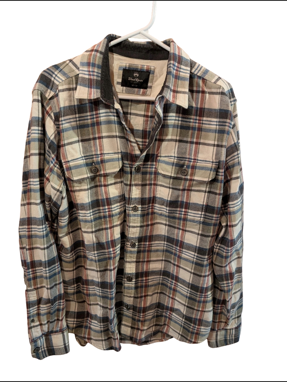 Wind River Plaid Button-Up Shirt - Cream, Blue & Brown